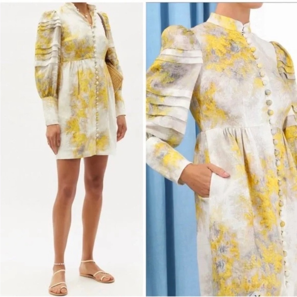 Zimmermann Yellow and Cream Mini Dress - Picture 3 of 6